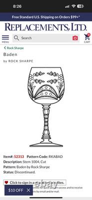 Set of 8 Vintage Rock Sharpe Baden Cut Crystal Water Wine Glasses