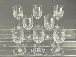 Set of 8 Vtg Baccarat Nancy 5 Hand Blown Claret Wine Glasses France, Mint