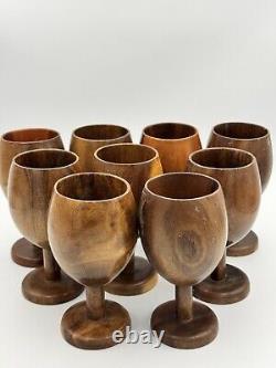 Set of 9 Vintage Lina Vizcarra-Oandasan Hand Carved Wine Glasses