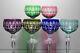 Six (6) Bohemian Czech Multi Color Cut to Clear Hock Crystal Wine Glasses MINT