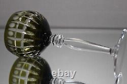 Six (6) Bohemian Czech Multi Color Cut to Clear Hock Crystal Wine Glasses MINT