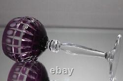 Six (6) Bohemian Czech Multi Color Cut to Clear Hock Crystal Wine Glasses MINT