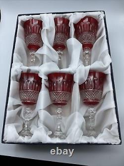Six Amazing Large Vintage Roemer Wine Glasses Crystal Design Color Red/clear