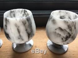 Six Original Vintage Real Marble Goblets Wine Glasses