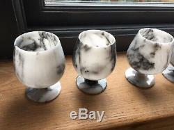 Six Original Vintage Real Marble Goblets Wine Glasses