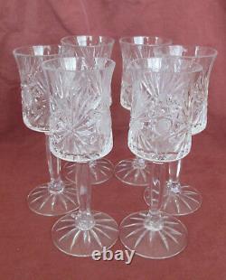 Six Sherry Cordial Glasses Kristaluxus Mexico Cut and Pressed 24% Lead Crystal