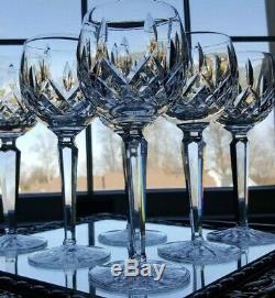 Six VINTAGE Waterford Lismore Crystal Wine Goblets Hocks Glasses 7 3/8 lot#2