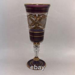 Six VTG Multicolored Egyptian Modern Cordial Wine Glasses Gold Trim Handblown