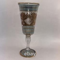 Six VTG Multicolored Egyptian Modern Cordial Wine Glasses Gold Trim Handblown
