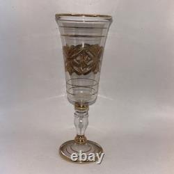 Six VTG Multicolored Egyptian Modern Cordial Wine Glasses Gold Trim Handblown