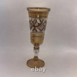Six VTG Multicolored Egyptian Modern Cordial Wine Glasses Gold Trim Handblown