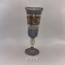 Six VTG Multicolored Egyptian Modern Cordial Wine Glasses Gold Trim Handblown