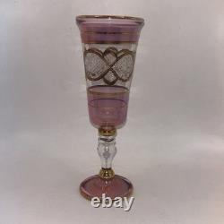 Six VTG Multicolored Egyptian Modern Cordial Wine Glasses Gold Trim Handblown