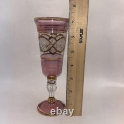 Six VTG Multicolored Egyptian Modern Cordial Wine Glasses Gold Trim Handblown