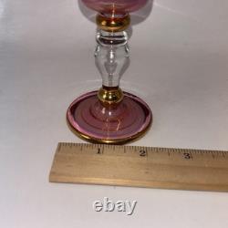 Six VTG Multicolored Egyptian Modern Cordial Wine Glasses Gold Trim Handblown