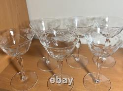 Six Vintage Crystal Wheat/Berry Etched Pattern Stemmed Wine Glasses 6 Tall 6oz