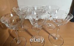 Six Vintage Crystal Wheat/Berry Etched Pattern Stemmed Wine Glasses 6 Tall 6oz