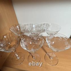 Six Vintage Crystal Wheat/Berry Etched Pattern Stemmed Wine Glasses 6 Tall 6oz