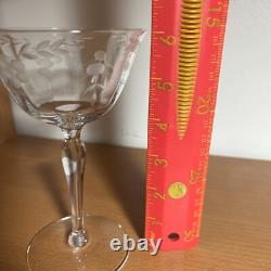 Six Vintage Crystal Wheat/Berry Etched Pattern Stemmed Wine Glasses 6 Tall 6oz