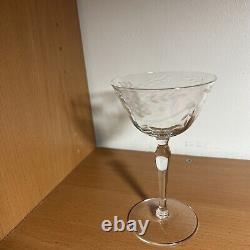 Six Vintage Crystal Wheat/Berry Etched Pattern Stemmed Wine Glasses 6 Tall 6oz