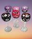 Six Vintage Czech Bohemian Crystal Cut Multicolor Wine Hocks / Wine Glasses