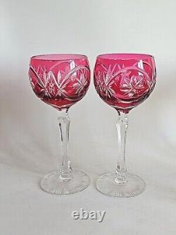 Six Vintage Czech Bohemian Crystal Cut Multicolor Wine Hocks / Wine Glasses