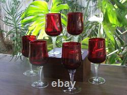 Six Vintage Imperial Glass Era Candlewick Style RUBY RED Water or Wine Glasses