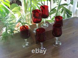 Six Vintage Imperial Glass Era Candlewick Style RUBY RED Water or Wine Glasses