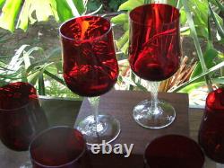 Six Vintage Imperial Glass Era Candlewick Style RUBY RED Water or Wine Glasses