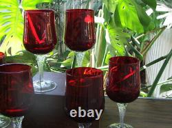 Six Vintage Imperial Glass Era Candlewick Style RUBY RED Water or Wine Glasses