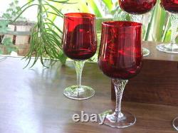 Six Vintage Imperial Glass Era Candlewick Style RUBY RED Water or Wine Glasses