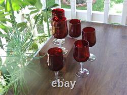 Six Vintage Imperial Glass Era Candlewick Style RUBY RED Water or Wine Glasses