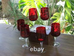 Six Vintage Imperial Glass Era Candlewick Style RUBY RED Water or Wine Glasses