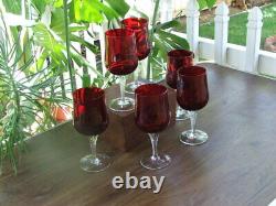 Six Vintage Imperial Glass Era Candlewick Style RUBY RED Water or Wine Glasses