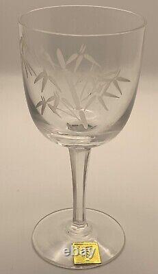 Six Vintage KAGAMI CRYSTAL Art Glass Etched Bamboo Wine Glasses withlabels & box