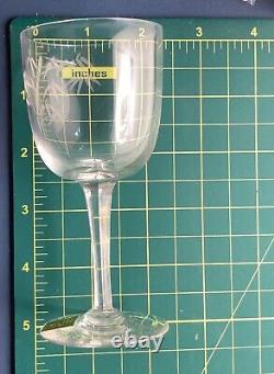 Six Vintage KAGAMI CRYSTAL Art Glass Etched Bamboo Wine Glasses withlabels & box