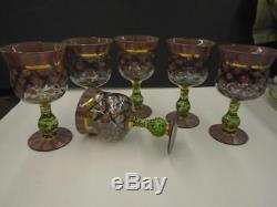 Six Vintage MACKENZIE-CHILDS Water Wine Glass Glasses/Goblets CIRCUS ROSE ARBOR