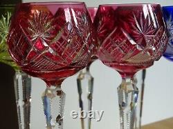 Six Vintage Roemer Wine Glass Crystal Val St Lambert Colors Floreal