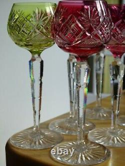 Six Vintage Roemer Wine Glass Crystal Val St Lambert Colors Floreal