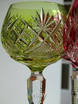 Six Vintage Roemer Wine Glass Crystal Val St Lambert Colors Floreal