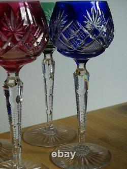 Six Vintage Roemer Wine Glass Crystal Val St Lambert Colors Floreal