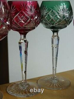 Six Vintage Roemer Wine Glass Crystal Val St Lambert Colors Floreal