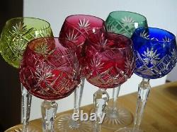 Six Vintage Roemer Wine Glass Crystal Val St Lambert Colors Floreal