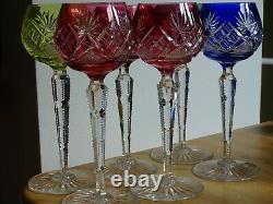 Six Vintage Roemer Wine Glass Crystal Val St Lambert Colors Floreal