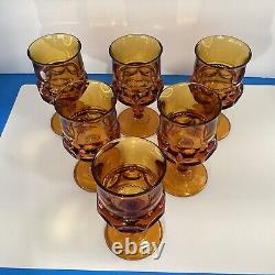 Six vintage Amber kings crown wine water Indiana glass goblets READ