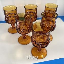 Six vintage Amber kings crown wine water Indiana glass goblets READ