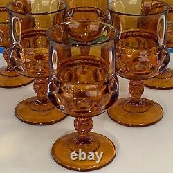Six vintage Amber kings crown wine water Indiana glass goblets READ