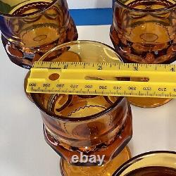 Six vintage Amber kings crown wine water Indiana glass goblets READ
