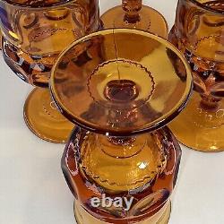 Six vintage Amber kings crown wine water Indiana glass goblets READ