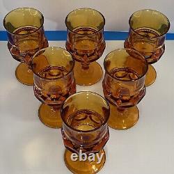 Six vintage Amber kings crown wine water Indiana glass goblets READ
